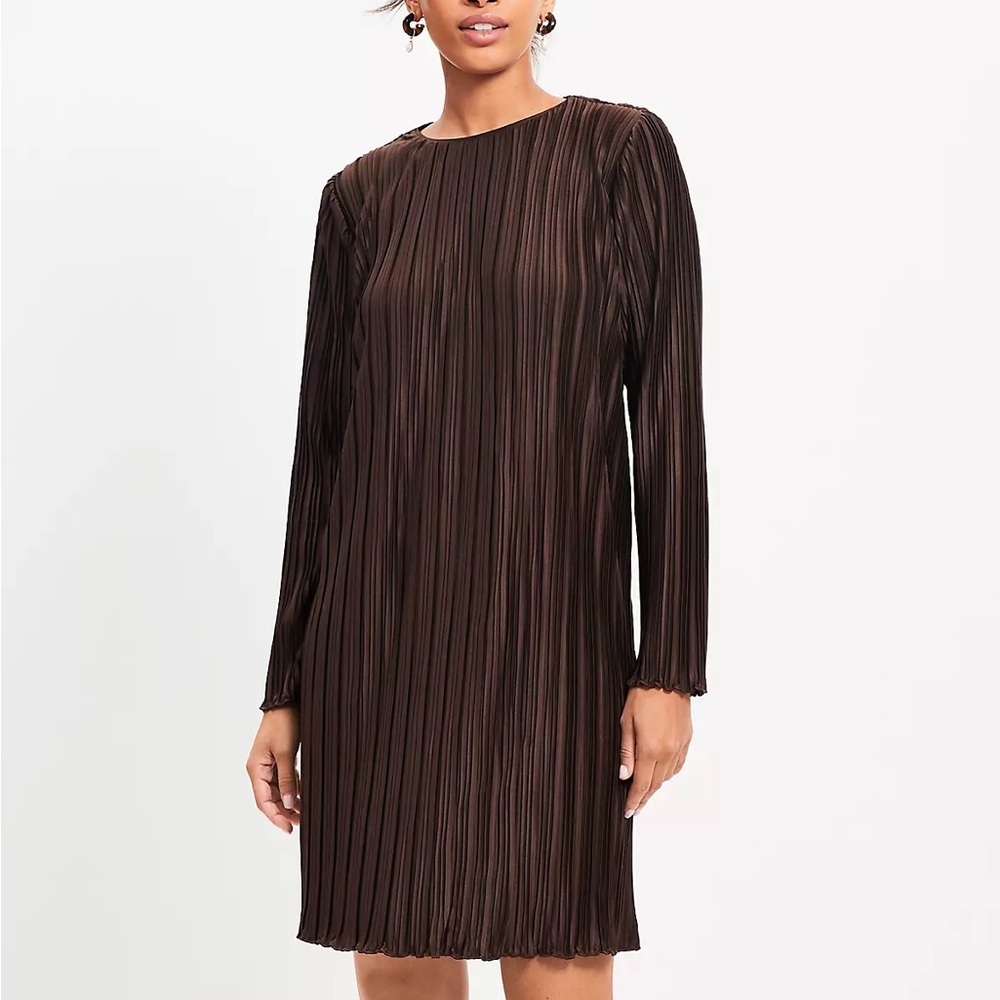 LOFT Brown Pleated Mini Dress
